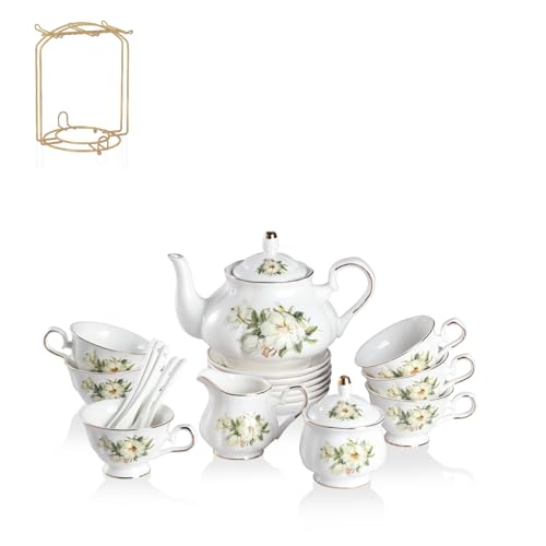 Sweejar Porcelain Tea Set, Vintage British Floral Relief Gold Rimmed