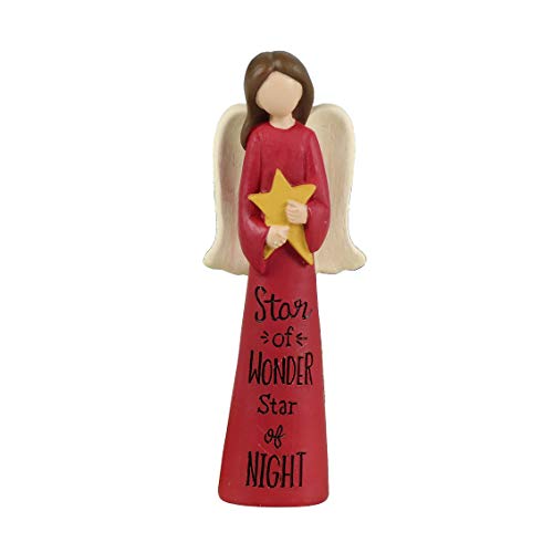 Blossom Bucket Nativity Angel Star of Wonder Star of Night Red Figurine, Decorative Religious Gift, 4 1/4 Inch