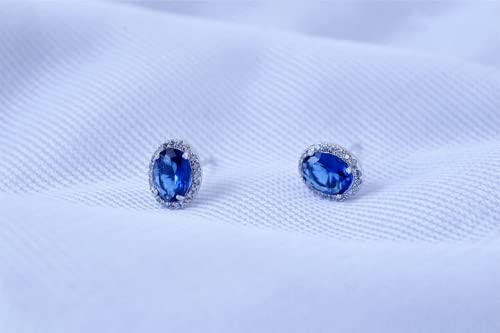 White Gold Plated Oval Shaped Sapphire Blue Swarovski Elements Crystal Stud Earrings Fashion Jewelry For Women #TOP1