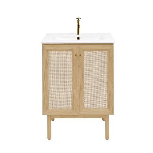 Image of Classe 24 inch Freestanding Bathroom Vanity in Natural Oak with Sink Top