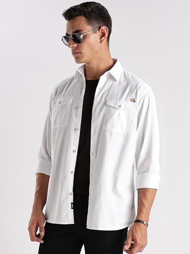 Image of Adro Cargo Shirt for Men with Double Pocket | 100% Cotton | Full Sleeve | Regular Fit