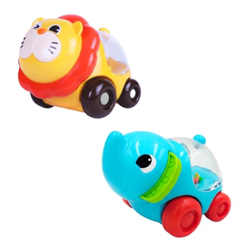 Image of ToyBharat Pop Pop Lion and Elephant (Set of 2) Free Wheel Toy Features Vibrant Multicolour Designs and Smooth Battery-Free Rolling Action. Perfect for Kids Ages 1 to 6, Active Play