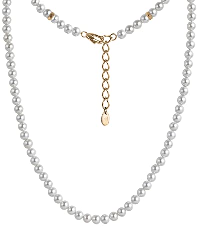 Forge & Foundry Men's 6mm Shell Pearl (Man-Made) Necklace with 18k Gold-Plated Stainless Steel Artist-Designed Custom Beads [Fortier]