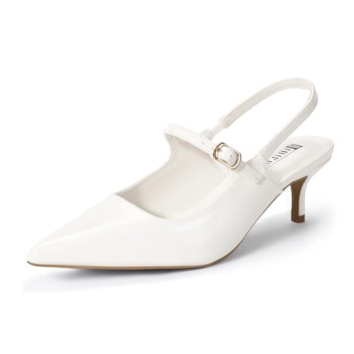 IDIFU IN2 Kitten Heels Closed Toe Slingback Pointed Toe Women's Pumps Dressy Dress Shoes for Women Low Comfortable Short Heels Wedding Prom Bridal Party Work Business Office Formal Pumps Shoes