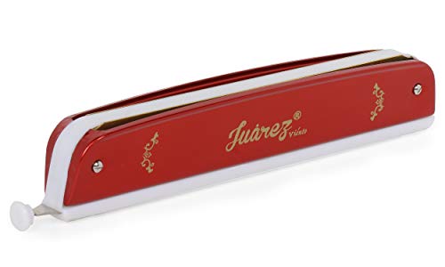 Image of JUAREZ 24 Holes JRH24CHRD Harmonica Brass Reed Plate Aluminum Cover Chromatic Tower Mouth Organ With case Red
