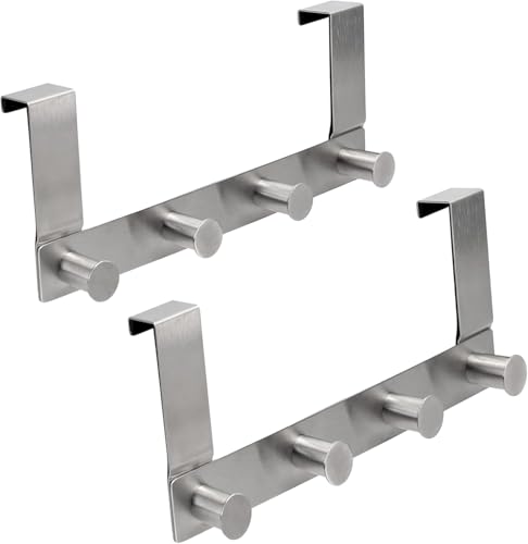 VonBueren Lote de 2 Percheros para puerta acolchados | Acero inoxidable | con 4 ganchos por unidad | 25 cm | barra de ganchos para puerta | Perchero para puerta