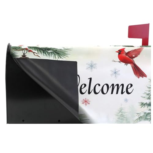 Image of Welcome Winter Cardinal Birds Magnetic Mailbox Covers Christmas Snowflake Poinsettia Mailbox Cover Standard Size Full Magnet Garden Yard Porch Mail Boxes Cover Holiday Decorations 21 inch L x 18 inch W