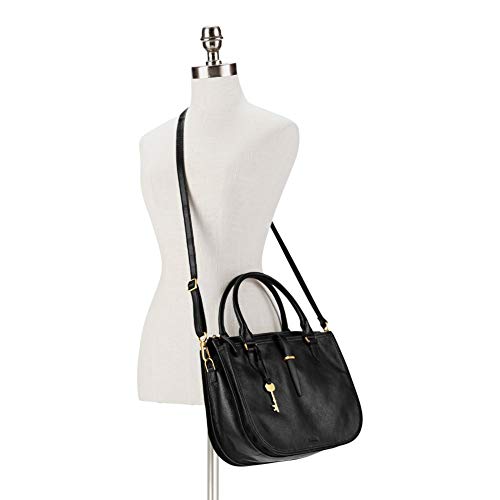 Fossil Women's Ryder Leather Satchel Handbag, Black With Womens Tab Clutch, Black Stripe, 6.75 L X 0.75 W 3.5 H Us #TOP6