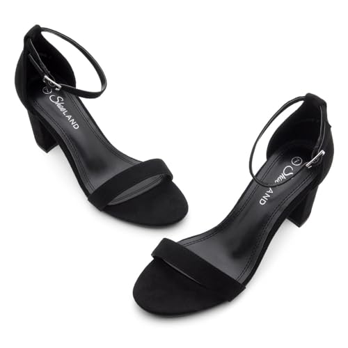 Image of Shoe Land Low Chunky Heels for Women Open Toe Ankle Strap Block Heel Sandals 3 Inch Dressy Heels for Wedding Party Date Night