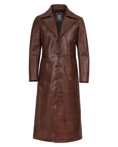 Image of Blingsoul Leather Long Coat For Mens - Real Leather Trench Coat Men