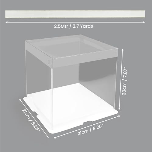 BELLE VOUS 2 Pack of Clear Plastic Cake Boxes with Boards & Ribbon, 21 x 21 x 20cm/8.26 x 8.26 x 7.87 Inches - Image 2