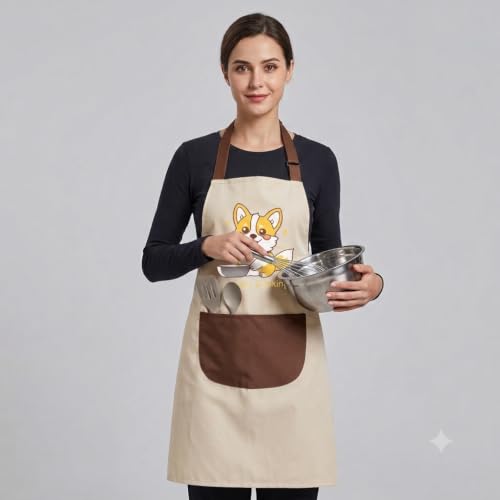 Image of HROY Kitchen Apron for Women & Men with Pocket & Side Towel | Kitchen Apron for Women & Men with Pocket & Side Towel | Reusable Cooking Chef Apron for Home Kitchen
