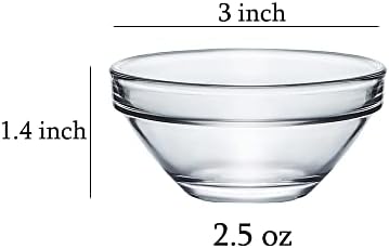 JHNIF 12pcs Clear Glass Soy Sauce Dipping Bowls Side Dishes for Snack Sushi Fruit Appetizer Dessert. 3 Inch