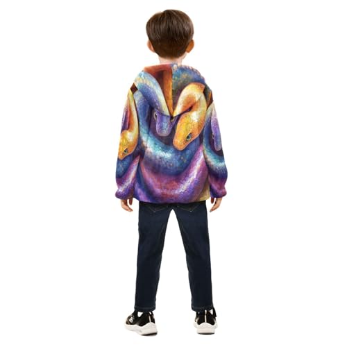 Colorful Abstract Snakes Pattern Toddler Fleece Jacket Girl Boys Hooded Fleece Jacket Coat Warm Outwear Zip-up 3-10T4