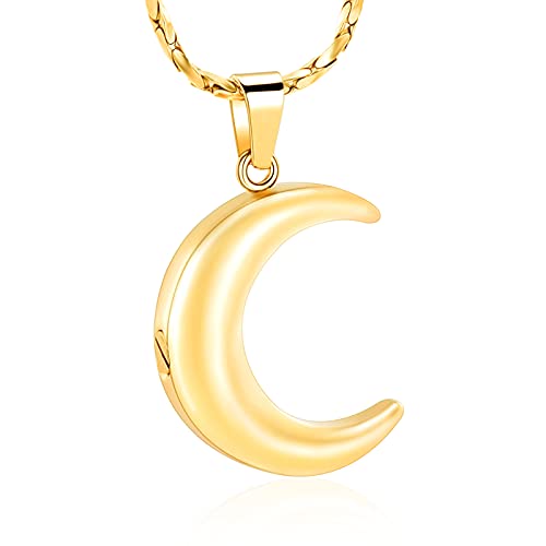 Imrsanl Cremation Jewelry for Ashes Moon Urn Necklace Stainless Steel Memorial Lockets Keepsakes Jewelry for Ashes Pendant - Fill kit (Gold)