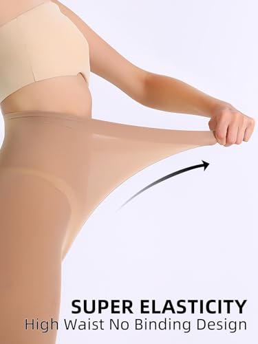 Image of Women's 80 Denier Semi Opaque Tights High Waist Soft Solid Color Footed Pantyhose