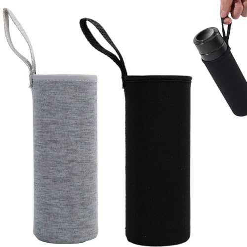 EIROVYA Funda térmica de neopreno para botellas de agua, bolsa térmica para botellas de té y vasos (negro + gris), 2 piezas