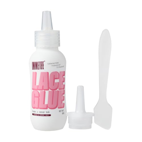 immetee Pegamento Para Peluca,Lace Glue Para Pelucas,Resistente al Agua Pegamento Invisible,Adhesivo Invisible Formulado Para Piel Grasa,Para Pelucas de Encaje y Postizos.80g