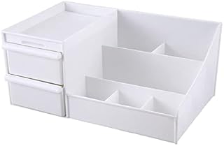 AQS INTERNATIONAL - Cosmetic Make Up Organizer, Display Table Desktop Storage Stand, Office Desk Organizer, Bathroom Orginiser, Jewelry Storage Box, Plastic Cosmetics Tidy Stand, White Case Holder
