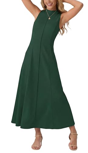Robe midi sans manches à col montant pour femme d'été évasée avec poches