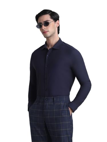 Image of Jack & Jones Men's Cotton Solid Slim Fit Spread-Collar Casual Shirt