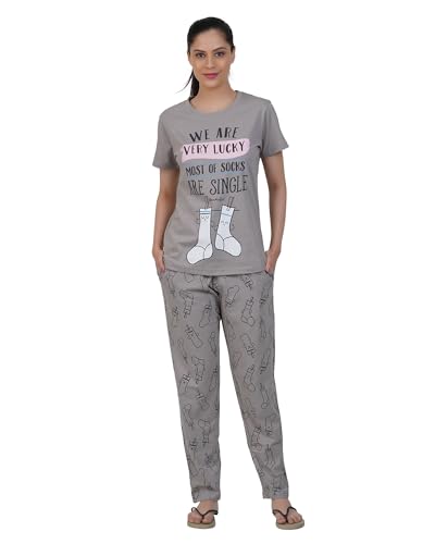 Image of Women's Premium Cotton Print Night Suits - Comfortable & Stylish Pajama Set with Pockets
