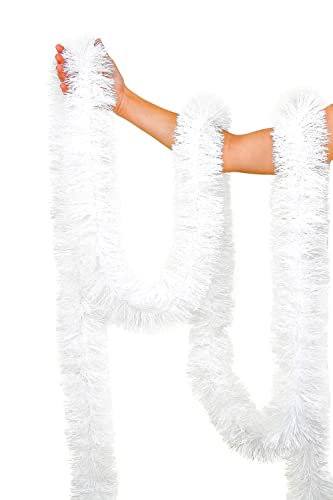 2 Packs White Super Duper Thick Tinsel Garland 50 Ft Total (Two Strands Each 25 Ft Long) (White, 50 Ft. (Two 25 Ft Tinsels) 2 Bags #TOP2