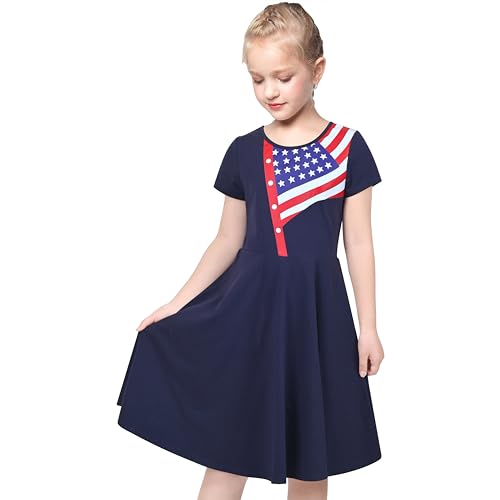 Image of Sunny Fashion Girls Dress Colorful Striped Knitted Cotton Stretch School