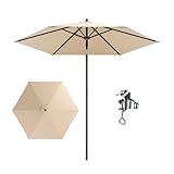 PHI VILLA Ø2.3x2.2m Sun Umbrella with Clamp, Portable Tilting Garden Parasol, Height Adjustable Patio Umbrella, Round Sun Shade UV50+ Protection for Balcony, Beige