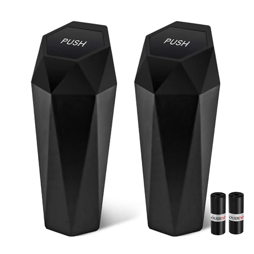 OUDEW Car Trash Can with Lid - 2-Pack, Interior Accessories for Vehicles, Leakproof Garbage Can with...