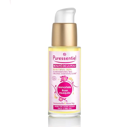 Puressentiel - Beauté de la peau - Huile de Soin Visage Elixir Essentiel - Bio - Immortelle et Rose Musquée - Actions jeunesse - Eclat, fermeté,...