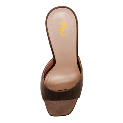 FSJ Women Slip On Platform Heeled Sandals Peep Open Toe Chunky Block High Heels Mules Backless Summer Dress Slide Sandals Size 4-15 US2