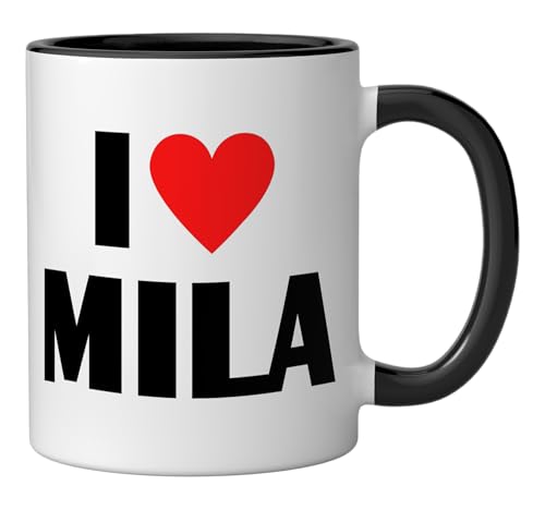 Taza de Cerámica I Love Mila, Negro y Blanco miniatura 2