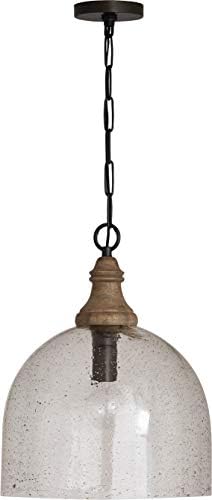 Capital Lighting 336011YP-484 Inglewood Clear Seeded Glass Dome Pendant, 1-Light 100 Watts, 19" H x 15" W, Grey Wash/Pewter