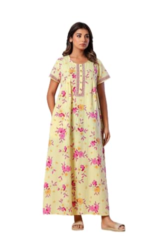 Image of NIHSAMAH Cotton Nighty for Women with Pocket, Premium Printed Long Nighty | Comfortable & Fancy Sleepwear /Nightwear