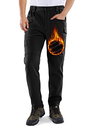 Solo Soplo Men's Tactical Snow Skiing Outdoor Waterproof Cargo Pants Windproof Plush Hiking Trousers A-Black #TOP2
