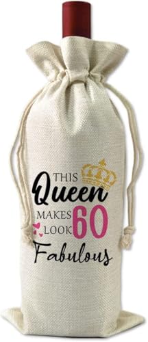 VELENTI 60th Birthday Gifts for Women - Decorative Wine Bag Gift with Witty Quote Cute Female Turning 60 Best Friend Gifts, Wife, Mom, Coworker, Sister Red, Champagne