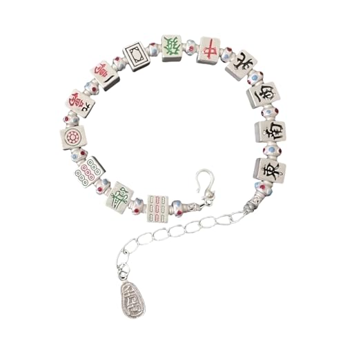 LXJLXD Pulsera con símbolos de Mahjong esmaltados únicos para un aspecto moderno, ajustable, regalo chino, riqueza, joyería