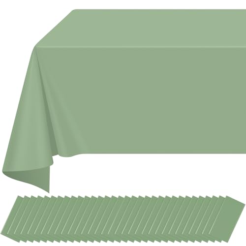 Image of 32 Pack Sage Green Plastic Tablecloth for Rectangle Tables, Premium Decorative Sage Disposable Table Cloths for Parties, Rectangle Party Table Cover for Birthday Wedding Baby Shower Party, 54x108 Inch