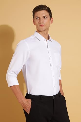 Image of Fyltr Men's Regular Fit Shirt - Dobby Self Design| Full Sleeve | Functional Patch Pocket | White Formal Shirts for Men
