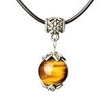 TIRIO Wishing Bead Necklace Golden Tiger Eye with Silver Pendant Grounding Stone Protection Yellow