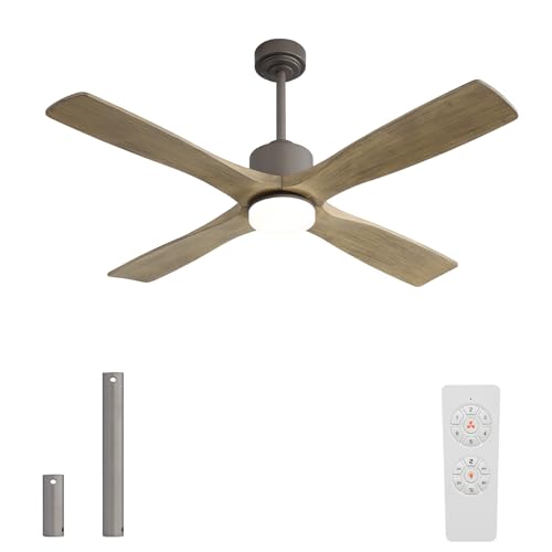 Image of LEDLUX 48 inch Ceiling Fans with Lights -Modern Ceiling Fan with Light, 6-Speed Remote, 4 Solid Wood Blades, Quiet DC Motor, for Bedroom, Living Room, Outdoor, Graphite Finish with Gray Blades