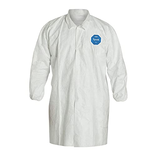 Dupont TY211SWH3X003000 White Tyvek Frocks with Collar, Elastic Wrists, Snap Closure, 3X-Large (Pack of 30)