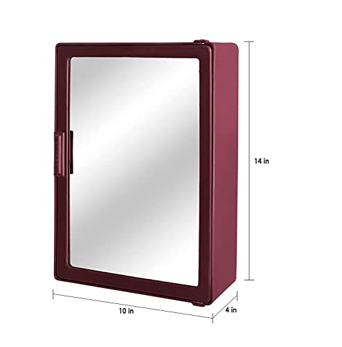 Image of zahab Bathroom Cabinets for Storage with Mirror Door Wall Mounted 25 x 9.5 x 35 cm Cherry, Glossy Finish, Plastic
