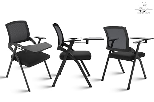Image of ROSE Folding Study Chair with Cushion and Adjustable Writing Pad for All Age for Work from Home, Study, Tutorial, College, School, Classroom, Home, Office, Educational Centre (Fiber Black)