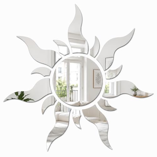 Sun Mirror Wall Stickers | 3D Acrylic Sunburst Mirror Sticker for...