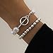 Branets Juego de 2 pulseras de perlas bohemias de plata para mujer, pulsera de cuentas ajustable, brazaletes de círculo, joyería para mujeres y niñas