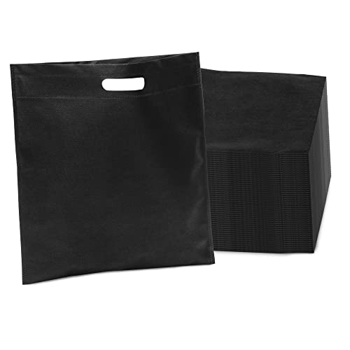 Prime Line Packaging 15x16 50 Pack Black Reusable Bags, Reusable Gift Bag with Handles, Cloth Bags Bulk for Small Business, Packaging, Goody, Favor