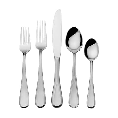 Image of Mikasa Bravo Flatware Service for 8 with caddy, 18 /10 Stainless Steel, Silverware Set with Serving Utensils and Expandable Caddy, 52 Piece