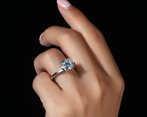 Ainuoshi Engagement Rings For Women 3Ct Asscher Cut Cubic Zirconia Cz 925 Sterling Silver Wedding Rings Christmas Gifts For Women Anniversary Valentines Day Gifts For Her thumb #5